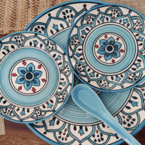Dinner Set from Khurja in Mughal Art Hand Painted