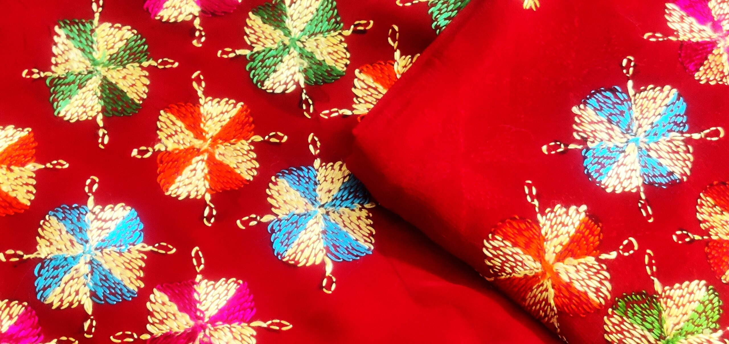 Hand Embroidery - Phulkari Suit with Dupatta (Un-stitched) - Image 2
