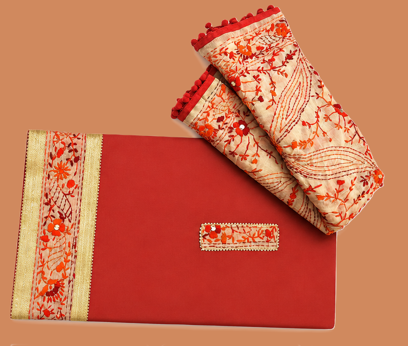 Suit with Dupatta Kantha Embroidery (Unstitched)